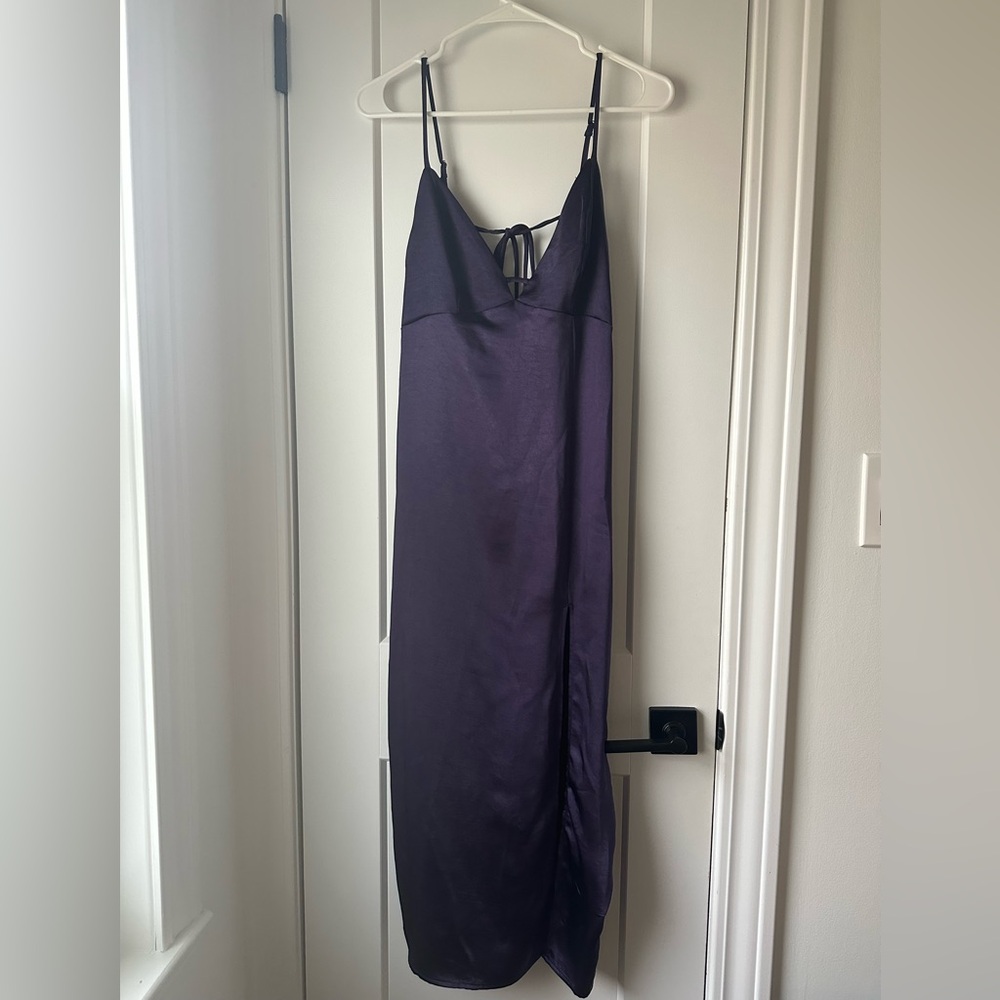 Purple Satin Strappy Midi Slip Dress